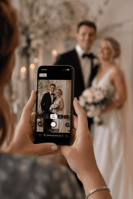 Smartphone displaying a colourful photo gallery app